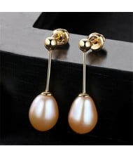 3 Colors Available Waterdrop Shape Natural Pearl Pendant Design Golden Plated 925 Sterling Silver Stud Earrings