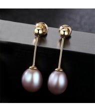 3 Colors Available Waterdrop Shape Natural Pearl Pendant Design Golden Plated 925 Sterling Silver Stud Earrings