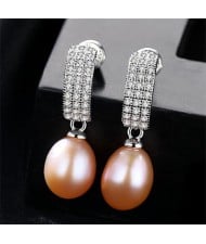 Starry Rhinestone with Dangling Pearl Design 925 Sterling Silver Stud Earrings