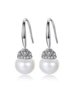 3 Colors Available Heart Decorated Steamed Bun Shape Pearl Fashion 925 Sterling Silver Stud Earrings