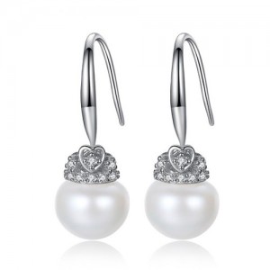 3 Colors Available Heart Decorated Steamed Bun Shape Pearl Fashion 925 Sterling Silver Stud Earrings