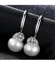 3 Colors Available Heart Decorated Steamed Bun Shape Pearl Fashion 925 Sterling Silver Stud Earrings