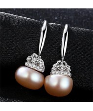 3 Colors Available Heart Decorated Steamed Bun Shape Pearl Fashion 925 Sterling Silver Stud Earrings