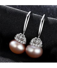 3 Colors Available Heart Decorated Steamed Bun Shape Pearl Fashion 925 Sterling Silver Stud Earrings