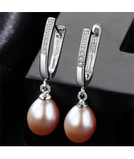 3 Colors Available Dangling Natural Pearl 925 Sterling Silver Ear Clips