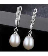 3 Colors Available Dangling Natural Pearl 925 Sterling Silver Ear Clips