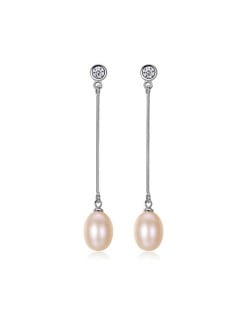 Rhinestone Inlaid Dangling Natural Pearl Fair Lady Style 925 Sterling Silver Earrings