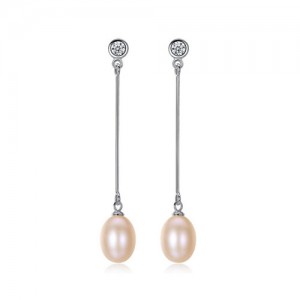Rhinestone Inlaid Dangling Natural Pearl Fair Lady Style 925 Sterling Silver Earrings