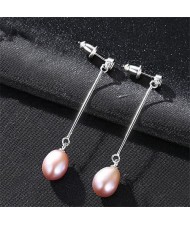Rhinestone Inlaid Dangling Natural Pearl Fair Lady Style 925 Sterling Silver Earrings