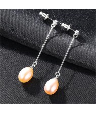 Rhinestone Inlaid Dangling Natural Pearl Fair Lady Style 925 Sterling Silver Earrings