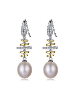 Luxurious Rings Decorated Dangling Natural Pearl Design 925 Sterling Silver Earrings