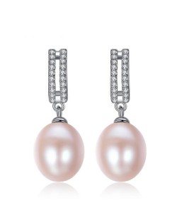 AAA Level Cubic Zirconia Embellished Dangling Pearl 925 Sterling Silver Earrings