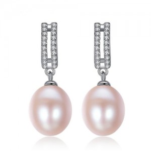 AAA Level Cubic Zirconia Embellished Dangling Pearl 925 Sterling Silver Earrings