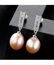 AAA Level Cubic Zirconia Embellished Dangling Pearl 925 Sterling Silver Earrings