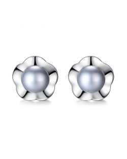 2 Colors Available Natural Pearl Inlaid Flower Design 925 Sterling Silver Stud Earrings