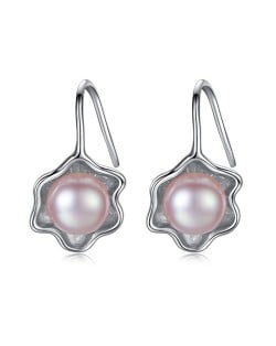 3 Colors Available Natural Pearl Inlaid Floral Pattern Design 925 Sterling Silver Stud Earrings