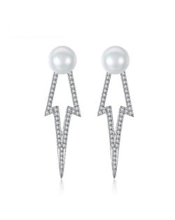 Rhinestone Embellished Flash Light Style Natural Pearl 925 Sterling Silver Stud Earrings
