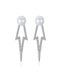 Rhinestone Embellished Flash Light Style Natural Pearl 925 Sterling Silver Stud Earrings