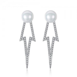 Rhinestone Embellished Flash Light Style Natural Pearl 925 Sterling Silver Stud Earrings