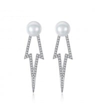 Rhinestone Embellished Flash Light Style Natural Pearl 925 Sterling Silver Stud Earrings