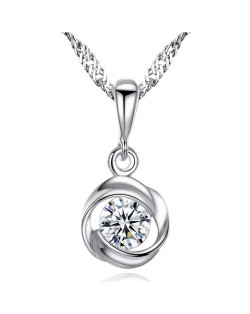 AAA Level Cubic Zirconia Inlaid Spiral Design 925 Sterling Silver Necklace