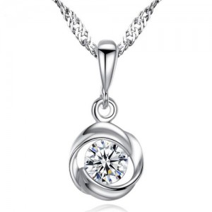 AAA Level Cubic Zirconia Inlaid Spiral Design 925 Sterling Silver Necklace