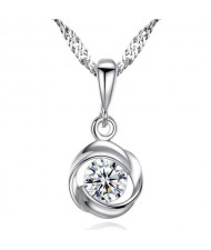 AAA Level Cubic Zirconia Inlaid Spiral Design 925 Sterling Silver Necklace