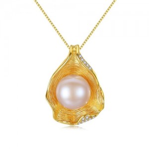 2 Colors Available Pearl in the Shell Design 925 Sterling Silver Necklace