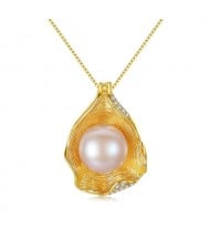 2 Colors Available Pearl in the Shell Design 925 Sterling Silver Necklace