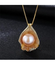 2 Colors Available Pearl in the Shell Design 925 Sterling Silver Necklace