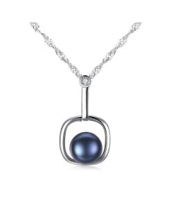 Natural Pearl Inlaid Graceful Style Square Pendant 925 Sterling Silver Necklace