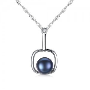 Natural Pearl Inlaid Graceful Style Square Pendant 925 Sterling Silver Necklace