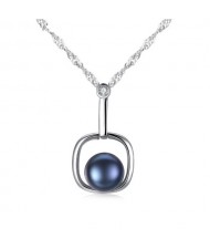 Natural Pearl Inlaid Graceful Style Square Pendant 925 Sterling Silver Necklace