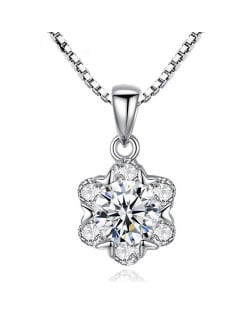 Glistening Cubic Zirconia Snowflake Pendant 925 Sterling Silver Necklace