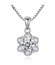 Glistening Cubic Zirconia Snowflake Pendant 925 Sterling Silver Necklace