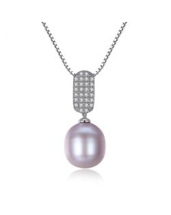 3 Colors Available Rhinestone Embellished Pendant and Natural Pearl 925 Sterling Silver Necklace