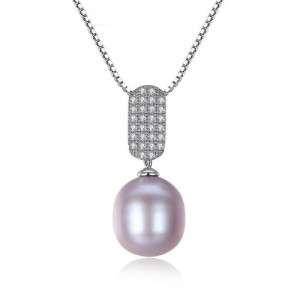 3 Colors Available Rhinestone Embellished Pendant and Natural Pearl 925 Sterling Silver Necklace