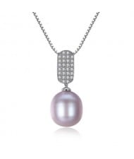 3 Colors Available Rhinestone Embellished Pendant and Natural Pearl 925 Sterling Silver Necklace