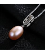 3 Colors Available Rhinestone Embellished Pendant and Natural Pearl 925 Sterling Silver Necklace