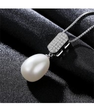 3 Colors Available Rhinestone Embellished Pendant and Natural Pearl 925 Sterling Silver Necklace