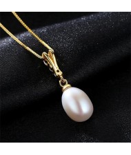 3 Colors Available Cubic Zirconia Embellished Natural Pearl Pendant Gold Plated Chain 925 Sterling Silver Necklace