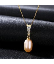 3 Colors Available Cubic Zirconia Embellished Natural Pearl Pendant Gold Plated Chain 925 Sterling Silver Necklace