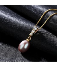 3 Colors Available Cubic Zirconia Embellished Natural Pearl Pendant Gold Plated Chain 925 Sterling Silver Necklace