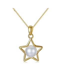 Natural Pearl Inlaid Gold Plated Star Design 925 Sterling Silver Necklace