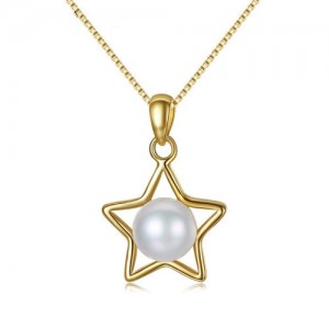 Natural Pearl Inlaid Gold Plated Star Design 925 Sterling Silver Necklace