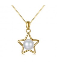Natural Pearl Inlaid Gold Plated Star Design 925 Sterling Silver Necklace