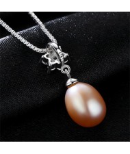 AAA Level Cubic Zirconia Inlaid Flower Design Natural Pearl Pendant 925 Sterling Silver Necklace