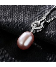 AAA Level Cubic Zirconia Inlaid Romantic Round Pendant with Natural Pearl Design 925 Sterling Silver Necklace