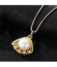 Natural Pearl Inlaid Golden Seashell Pendant 18k Gold Plated 925 Sterling Silver Necklace