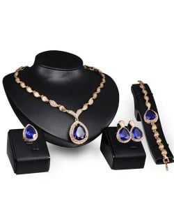 Blue Gem Inlaid Waterdrop and Seashell Design 4pcs Costume Jewelry Set